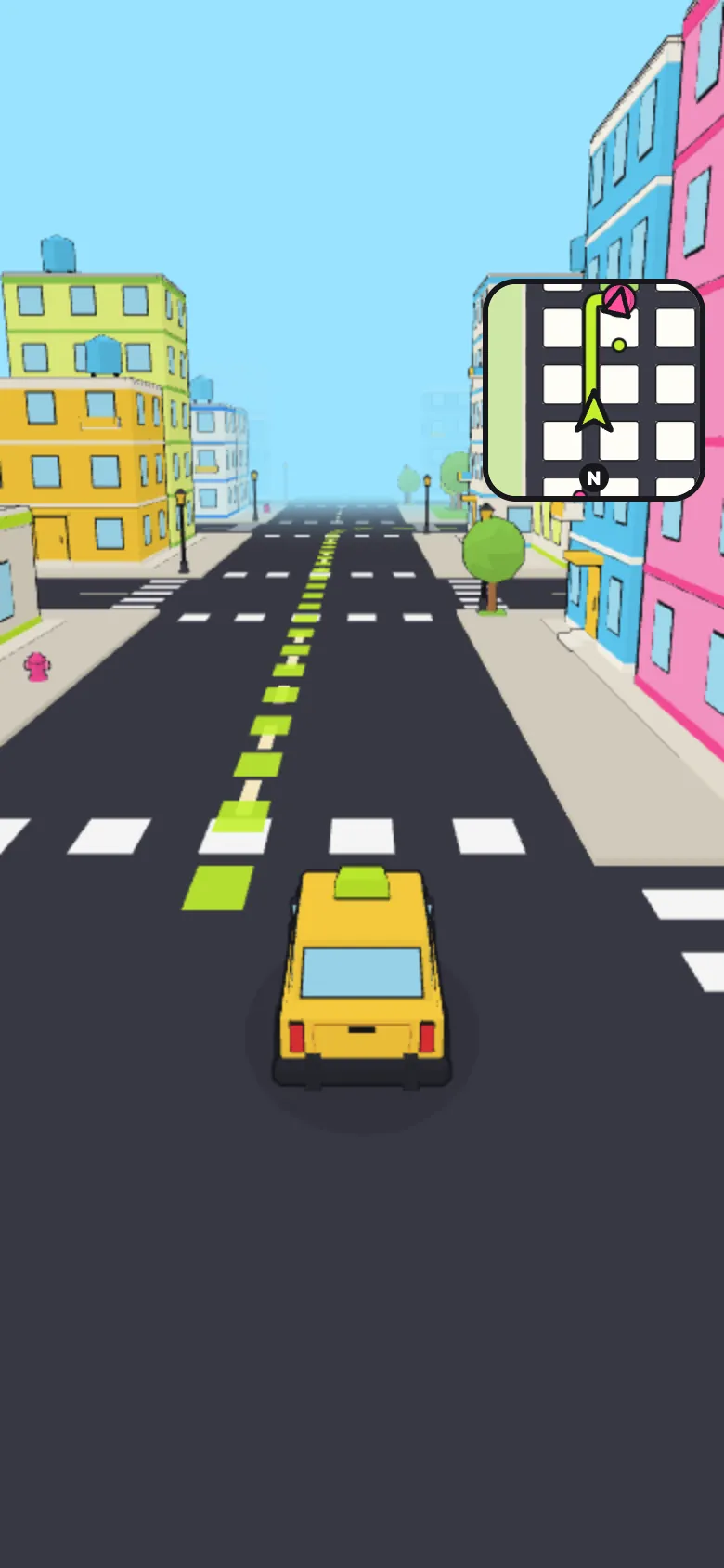 A taxi shift: the 3D city in the game’s style